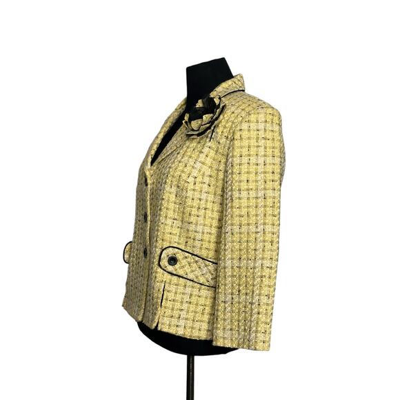 DB Collection yellow 3/4 sleeves woven plaid three button blazer size 8 - Picture 6 of 11